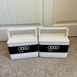 Vintage Igloo x Audi lunch box ice chest coolers set of two white black